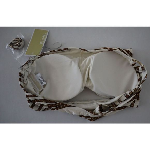 Michael Kors Women Sz XS Bone Diagonal Belt Logo Ring 1-Shoulder Bikini Top $80 - Picture 9 of 9